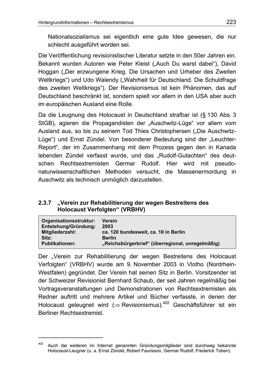 Seite 223 des Verfassungsschutzbericht 2004 Berlin