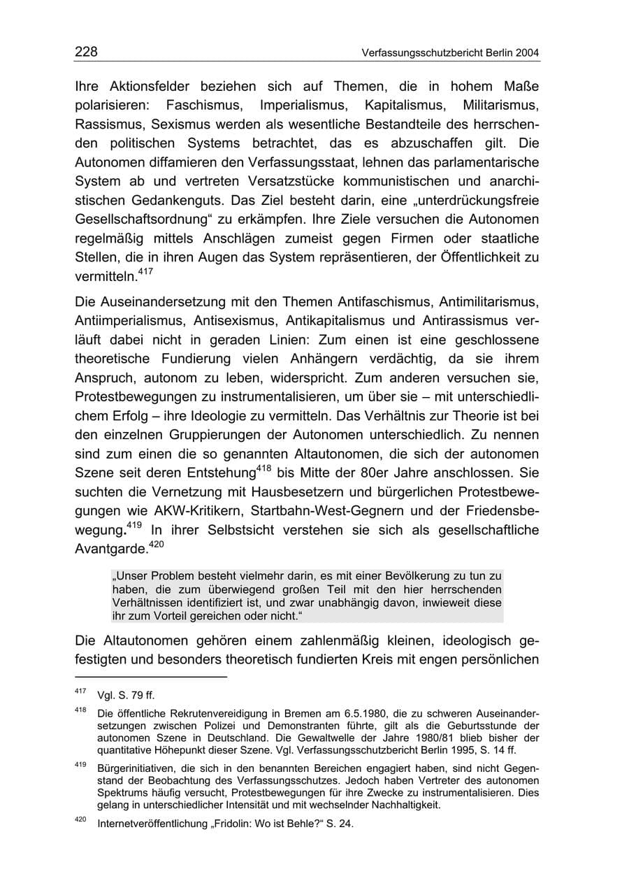 Seite 228 des Verfassungsschutzbericht 2004 Berlin