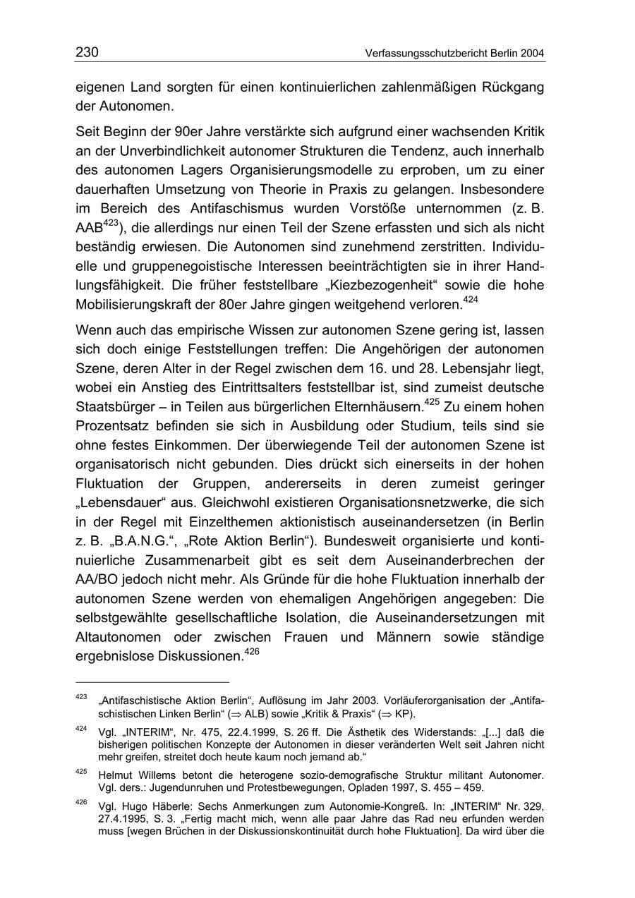 Seite 230 des Verfassungsschutzbericht 2004 Berlin