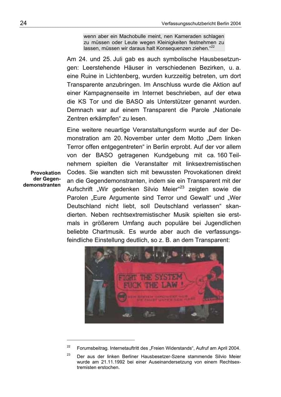 Seite 24 des Verfassungsschutzbericht 2004 Berlin