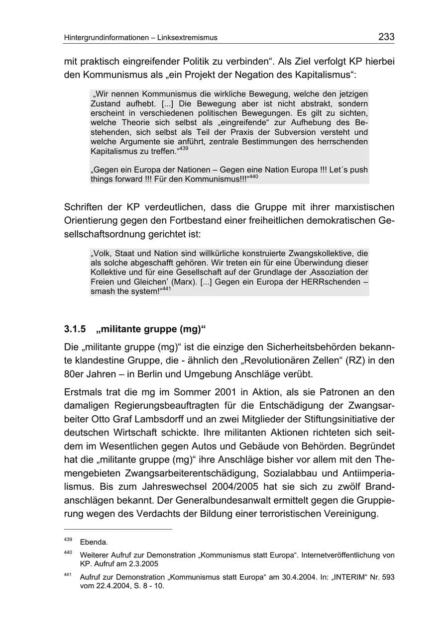 Seite 233 des Verfassungsschutzbericht 2004 Berlin