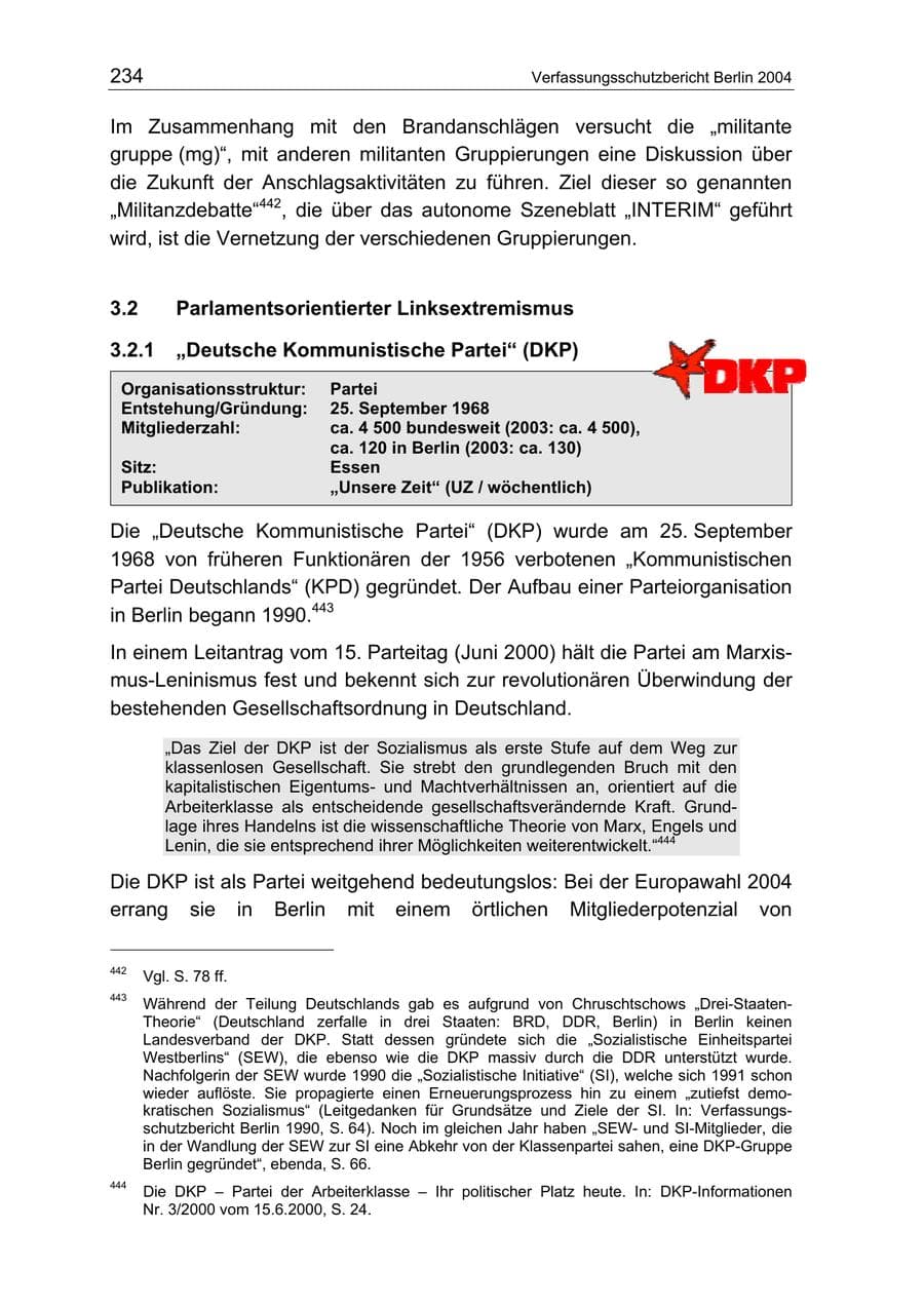 Seite 234 des Verfassungsschutzbericht 2004 Berlin