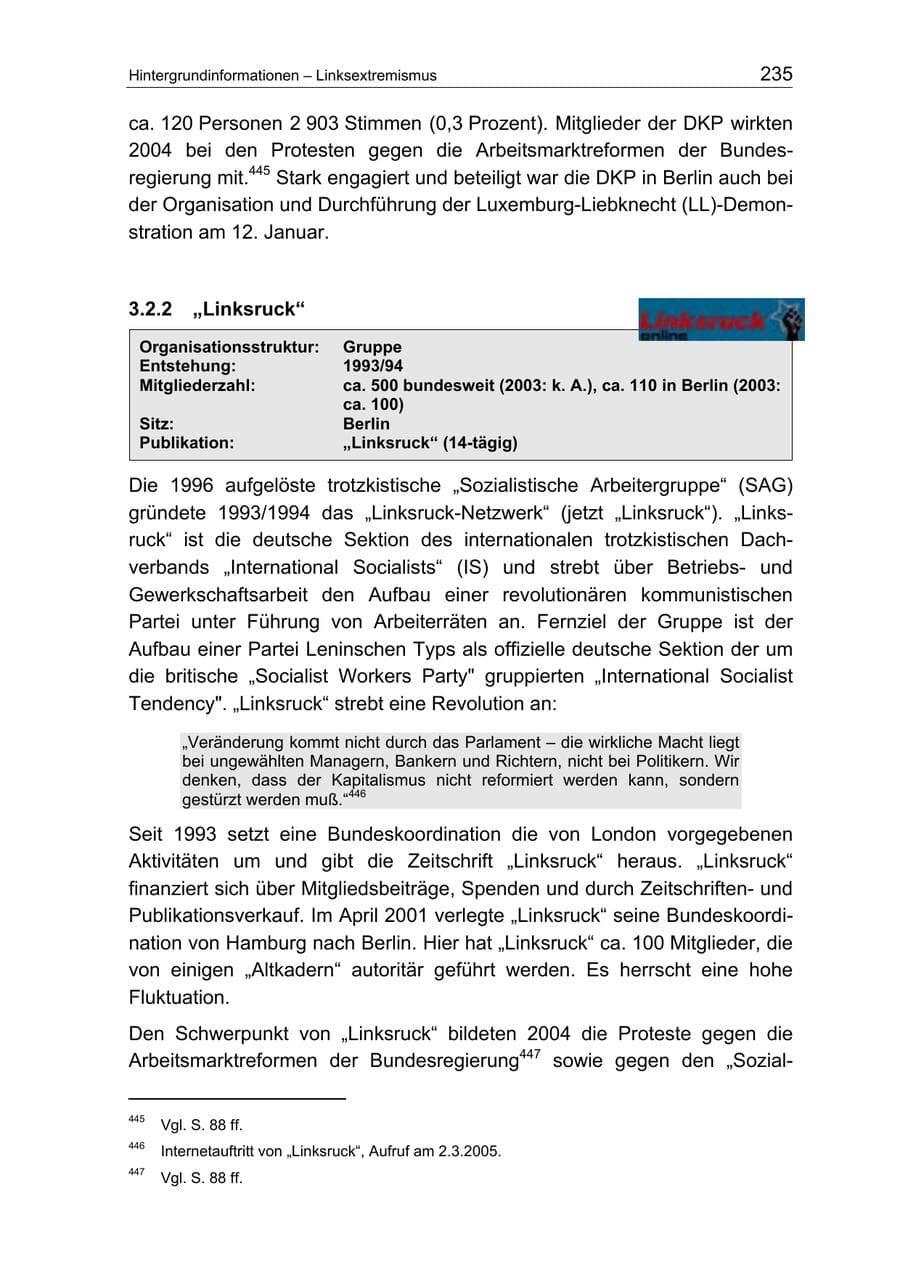 Seite 235 des Verfassungsschutzbericht 2004 Berlin