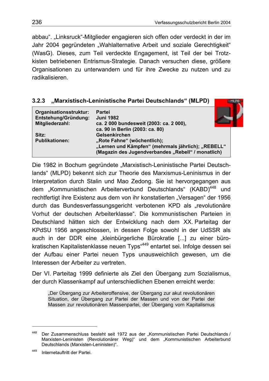 Seite 236 des Verfassungsschutzbericht 2004 Berlin