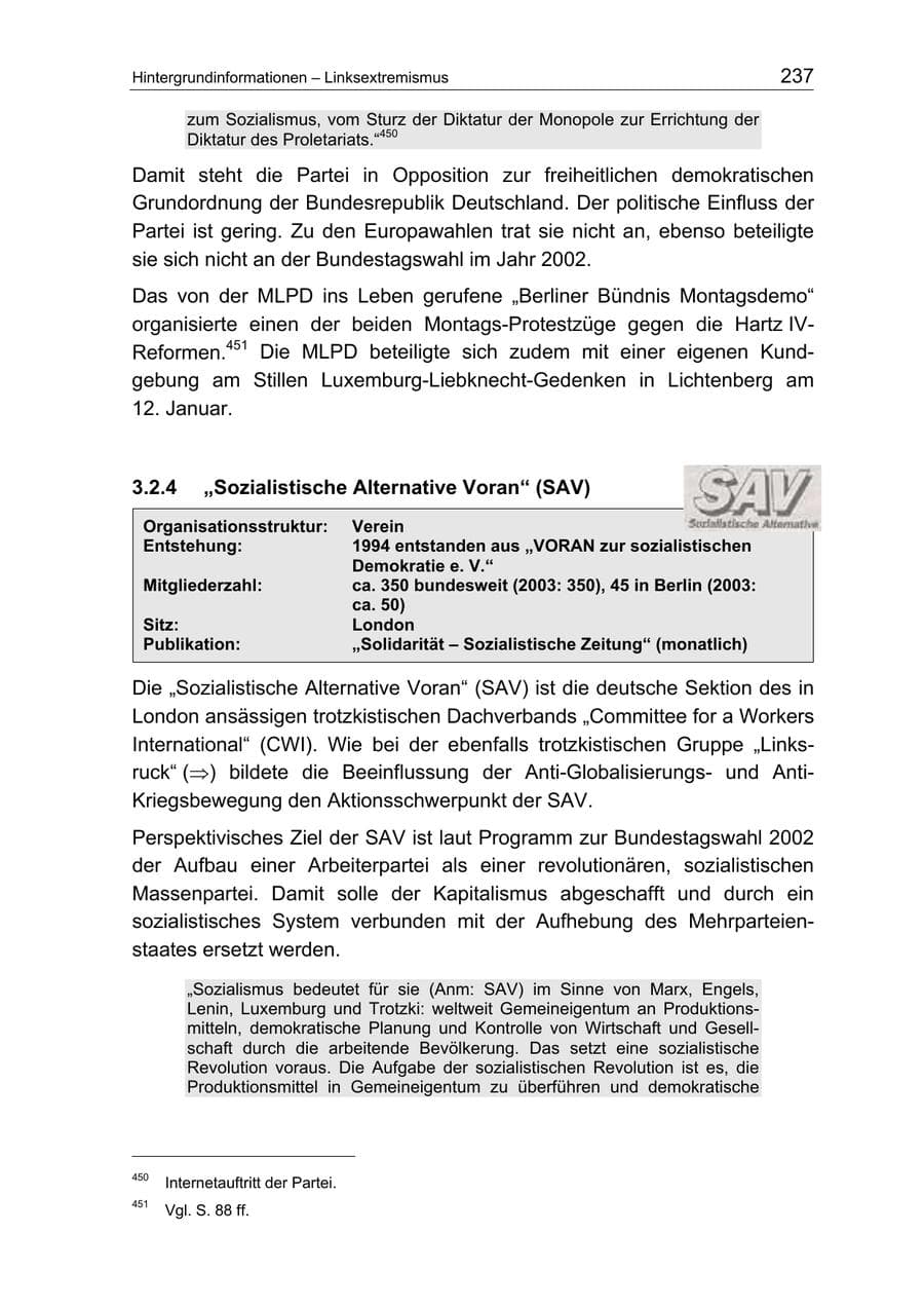 Seite 237 des Verfassungsschutzbericht 2004 Berlin
