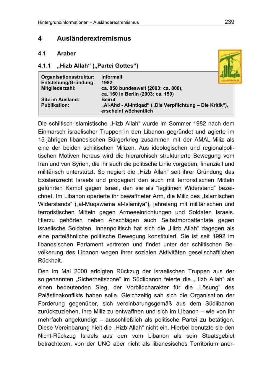 Seite 239 des Verfassungsschutzbericht 2004 Berlin