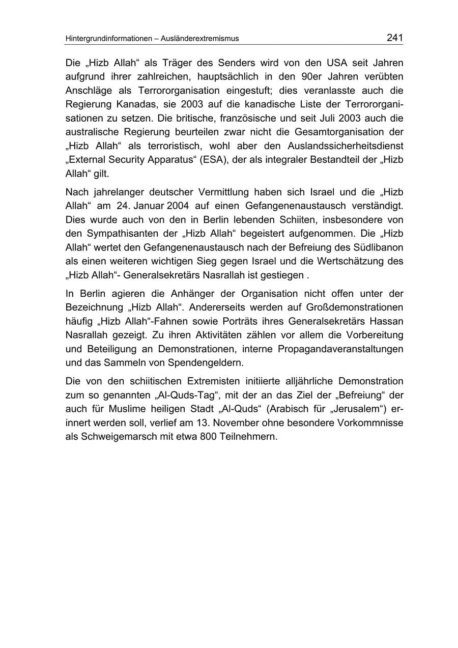 Seite 241 des Verfassungsschutzbericht 2004 Berlin