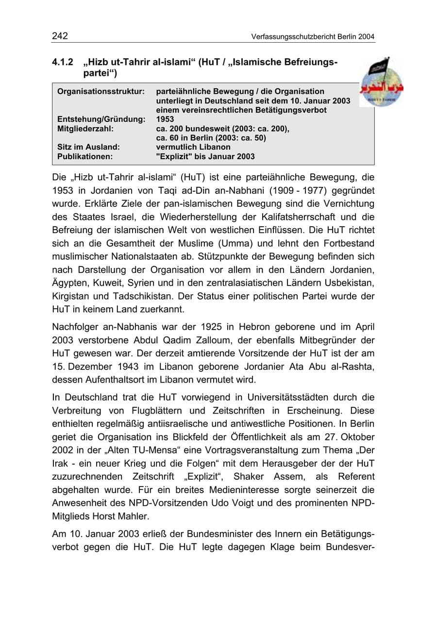 Seite 242 des Verfassungsschutzbericht 2004 Berlin