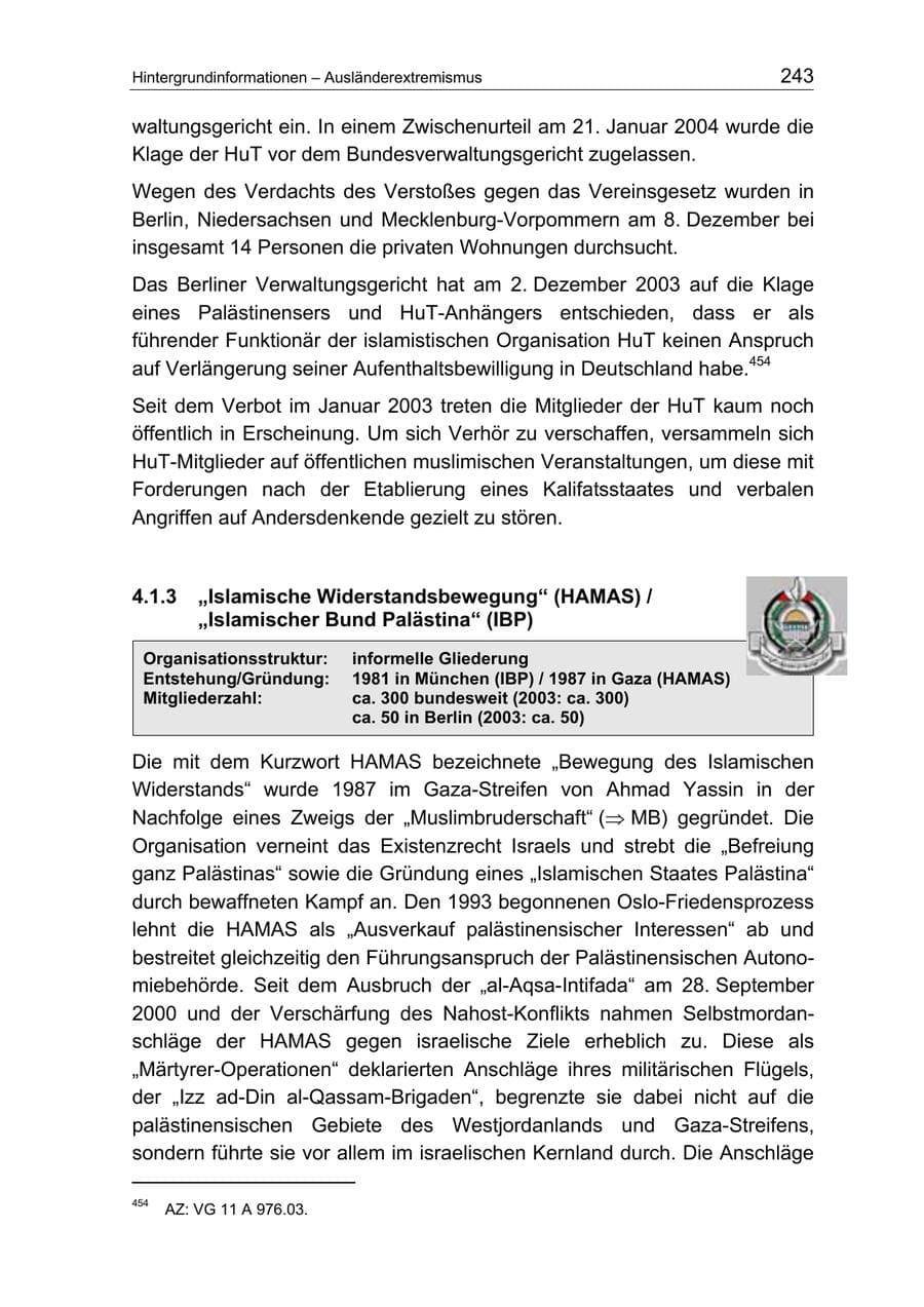 Seite 243 des Verfassungsschutzbericht 2004 Berlin