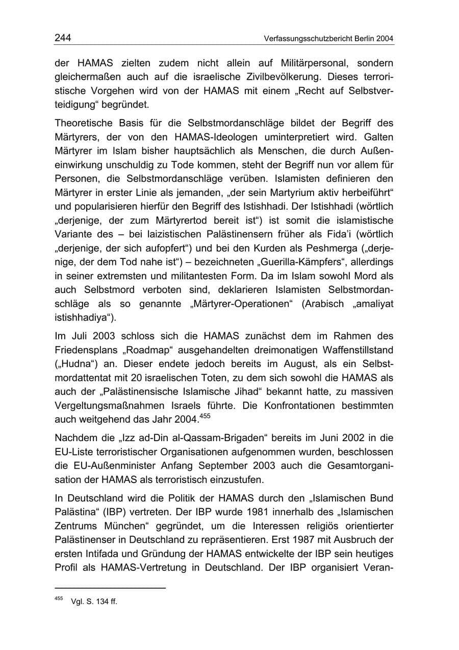 Seite 244 des Verfassungsschutzbericht 2004 Berlin
