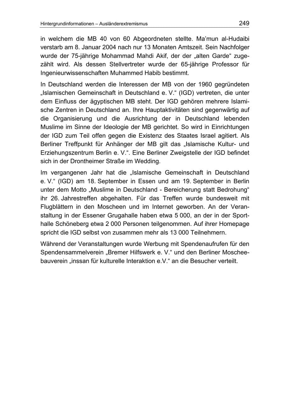 Seite 249 des Verfassungsschutzbericht 2004 Berlin
