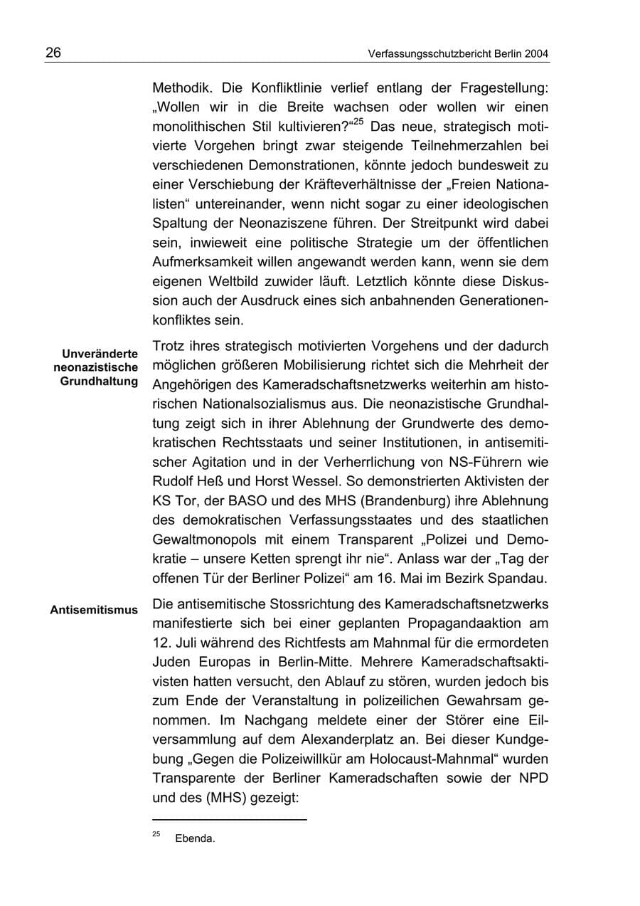 Seite 26 des Verfassungsschutzbericht 2004 Berlin