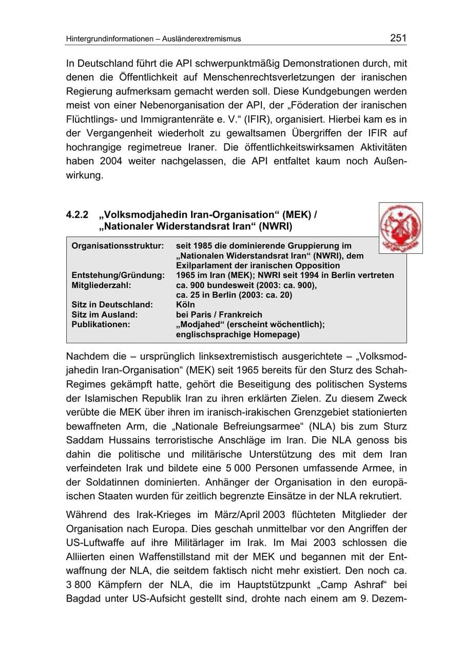 Seite 251 des Verfassungsschutzbericht 2004 Berlin