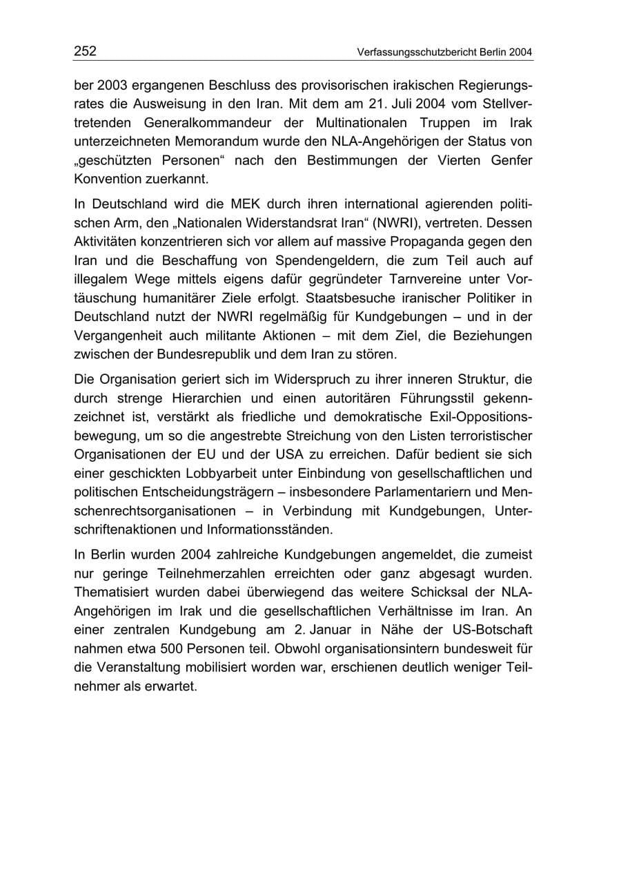 Seite 252 des Verfassungsschutzbericht 2004 Berlin