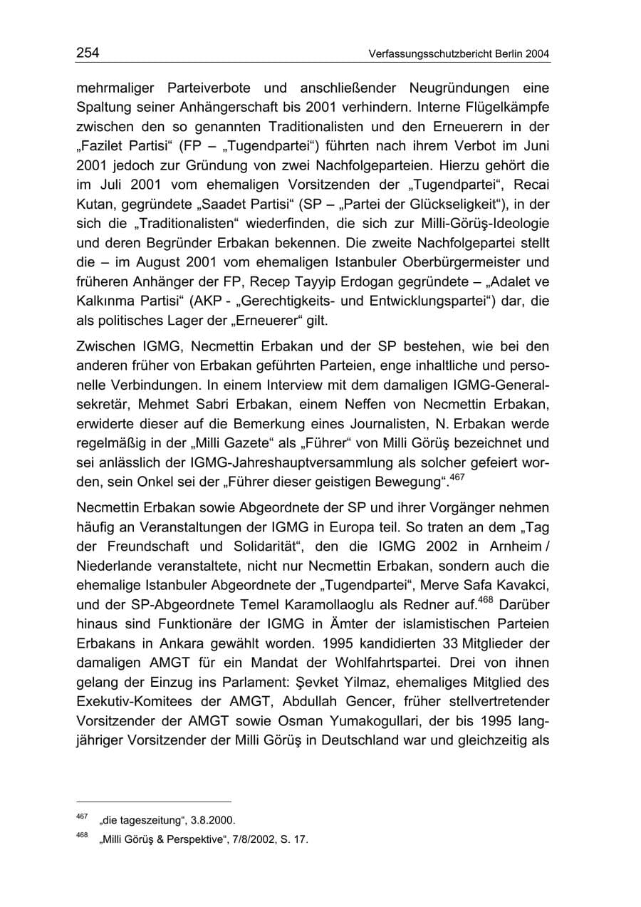 Seite 254 des Verfassungsschutzbericht 2004 Berlin