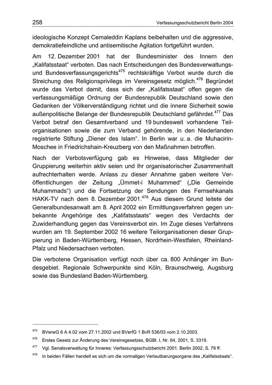 Seite 258 des Verfassungsschutzbericht 2004 Berlin