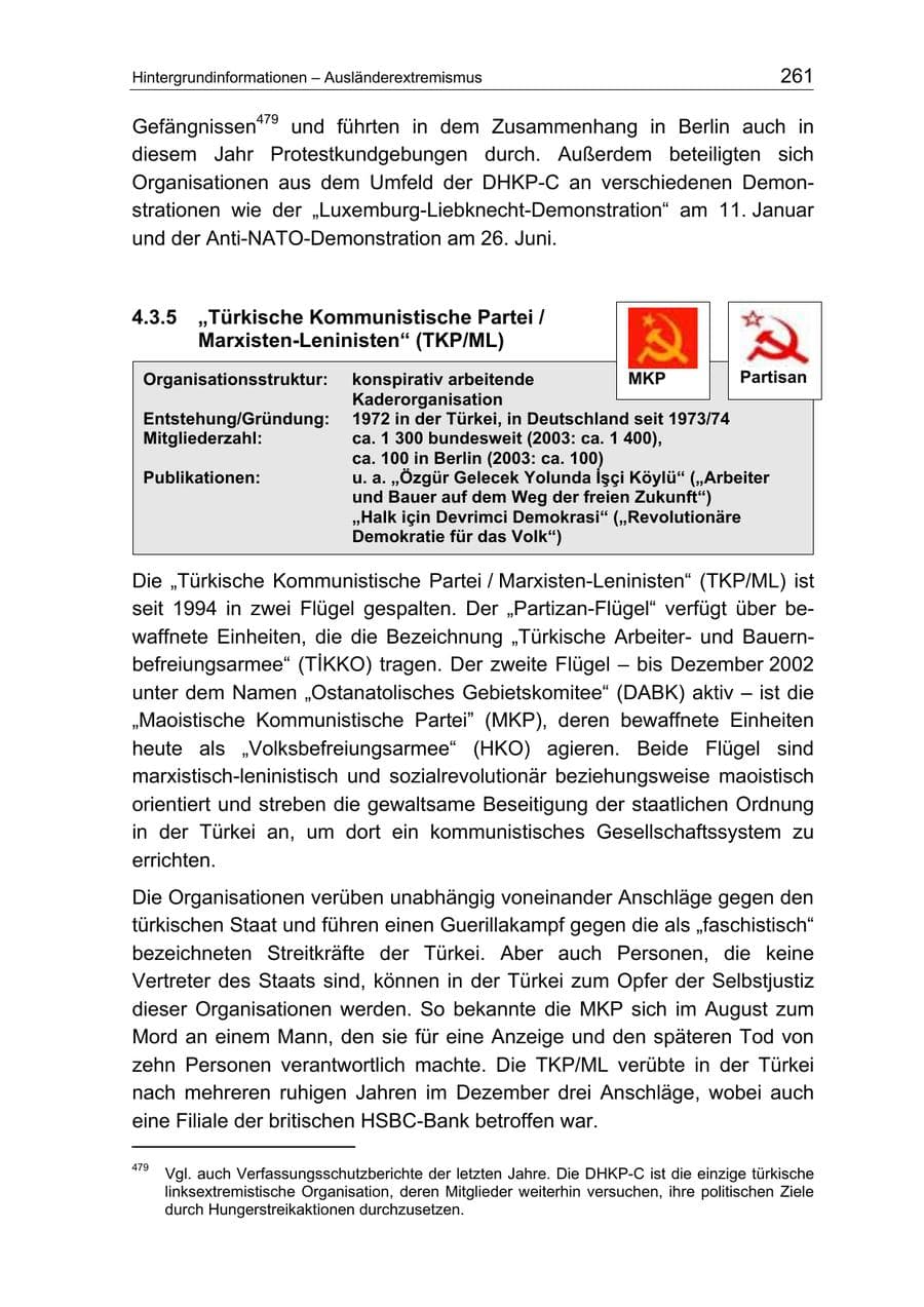 Seite 261 des Verfassungsschutzbericht 2004 Berlin