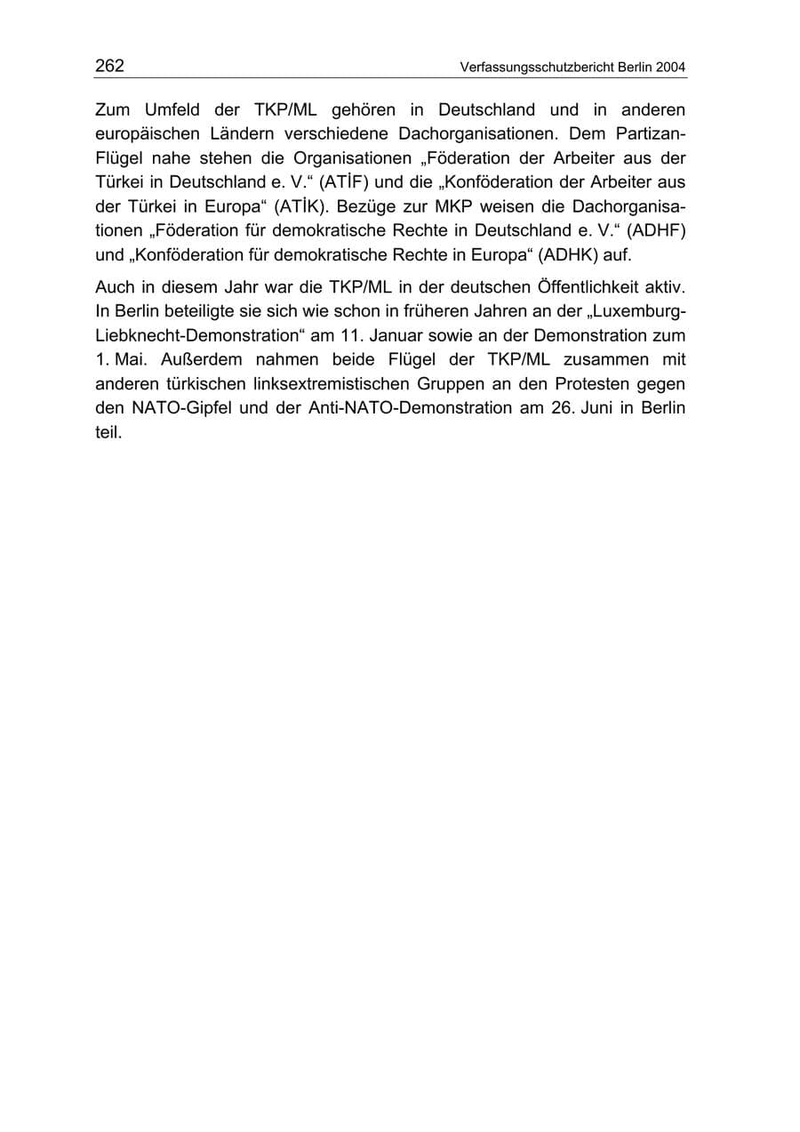 Seite 262 des Verfassungsschutzbericht 2004 Berlin