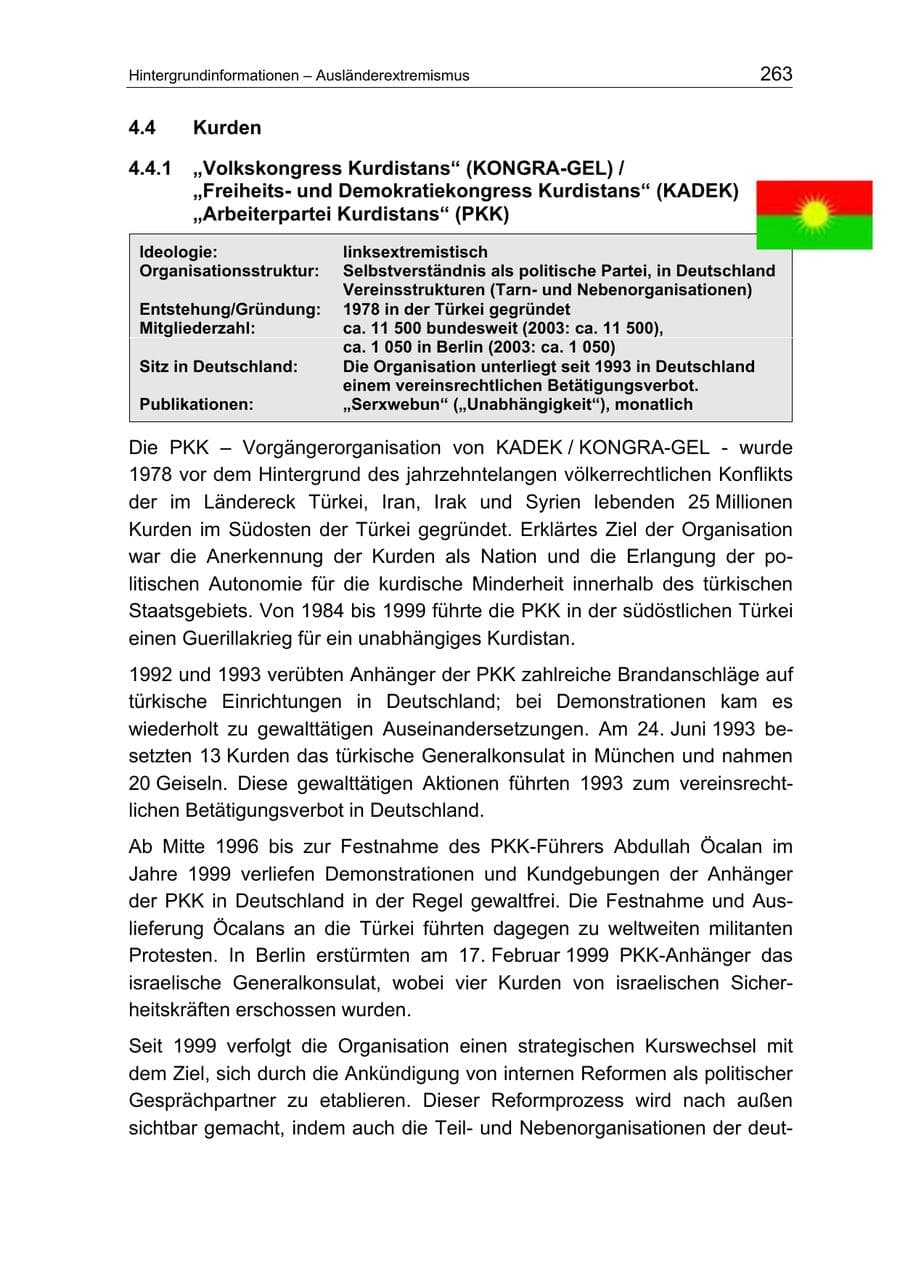 Seite 263 des Verfassungsschutzbericht 2004 Berlin