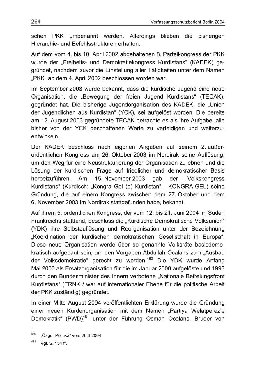 Seite 264 des Verfassungsschutzbericht 2004 Berlin