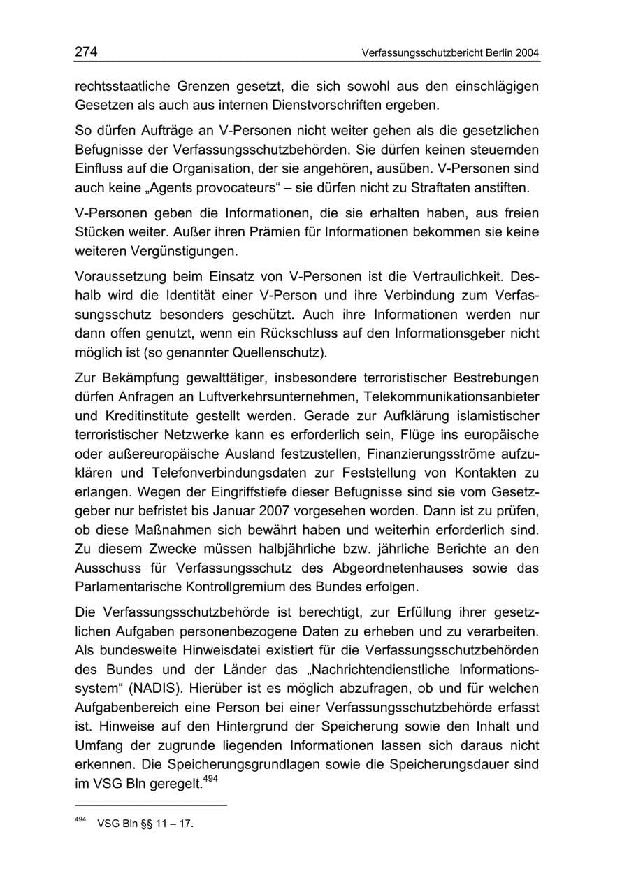 Seite 274 des Verfassungsschutzbericht 2004 Berlin