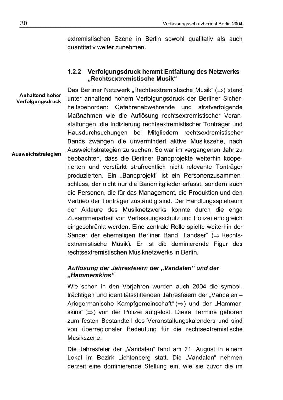 Seite 30 des Verfassungsschutzbericht 2004 Berlin