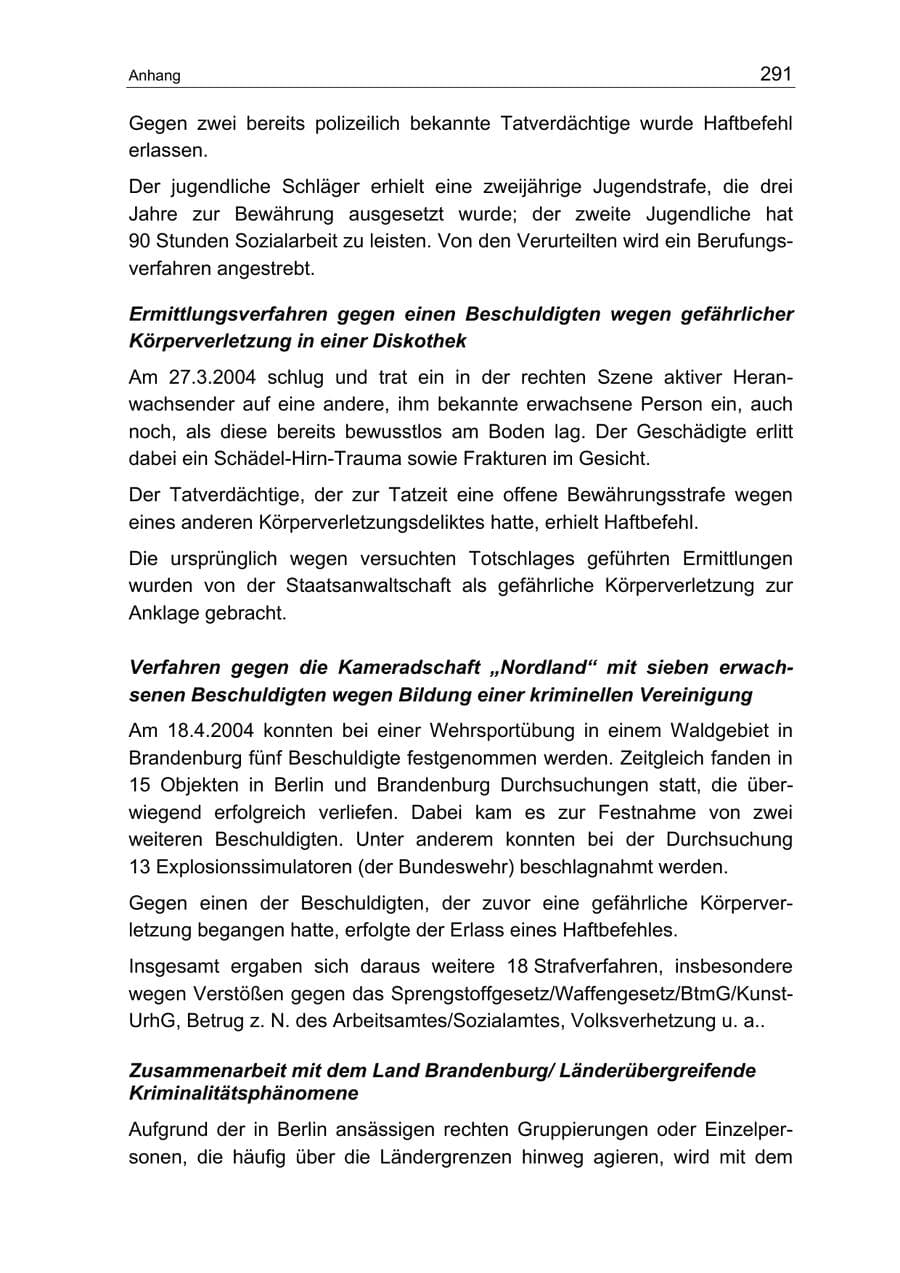 Seite 291 des Verfassungsschutzbericht 2004 Berlin