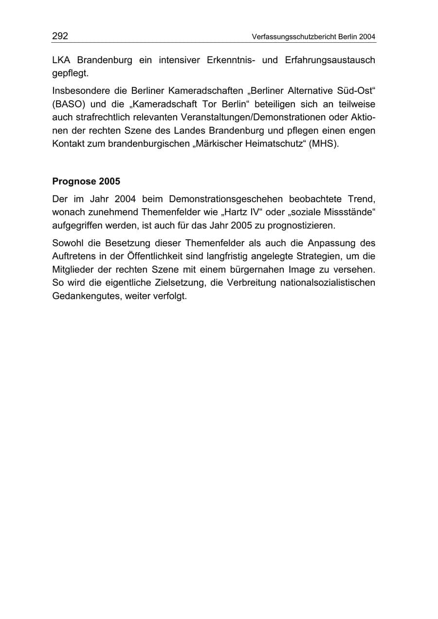 Seite 292 des Verfassungsschutzbericht 2004 Berlin