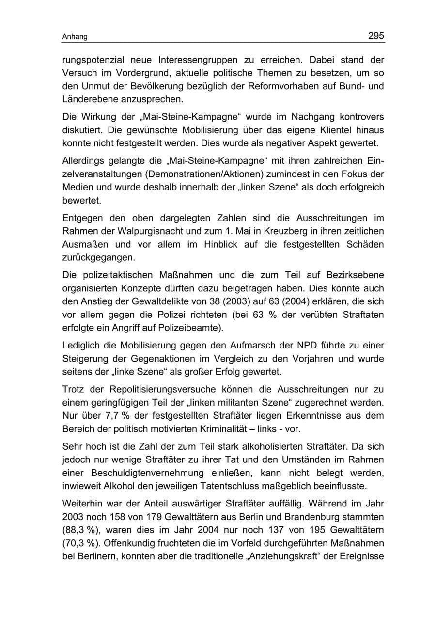 Seite 295 des Verfassungsschutzbericht 2004 Berlin