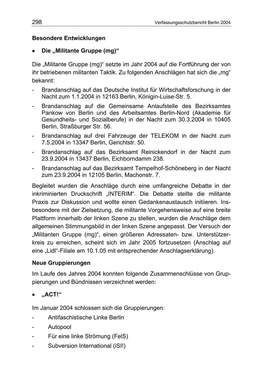 Seite 298 des Verfassungsschutzbericht 2004 Berlin