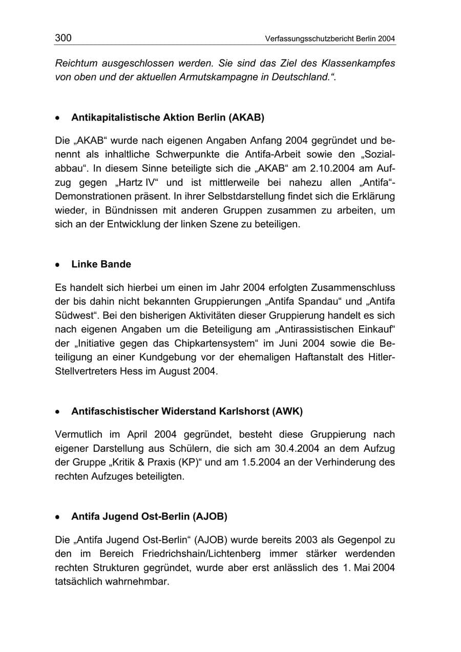 Seite 300 des Verfassungsschutzbericht 2004 Berlin