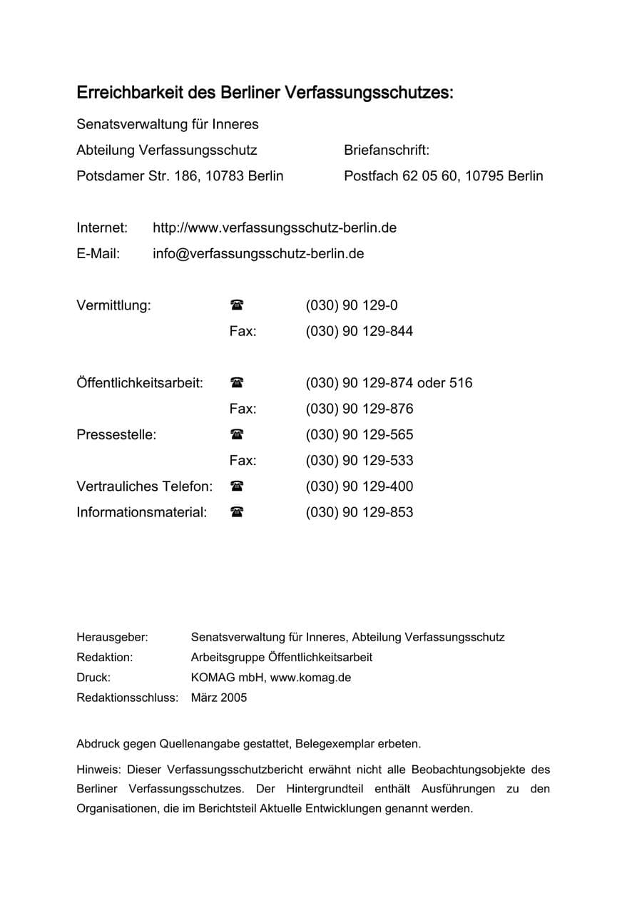 Seite 4 des Verfassungsschutzbericht 2004 Berlin