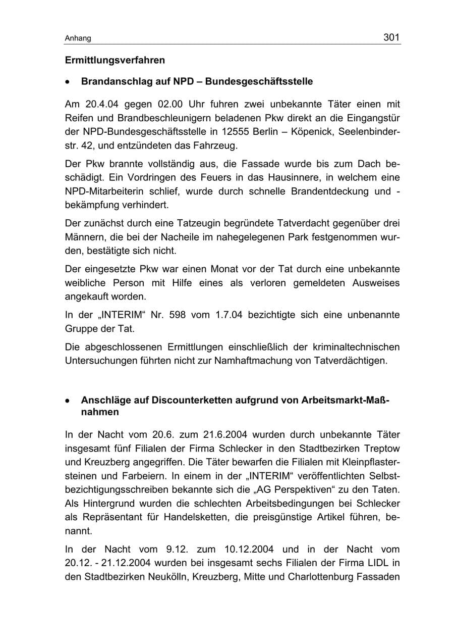 Seite 301 des Verfassungsschutzbericht 2004 Berlin