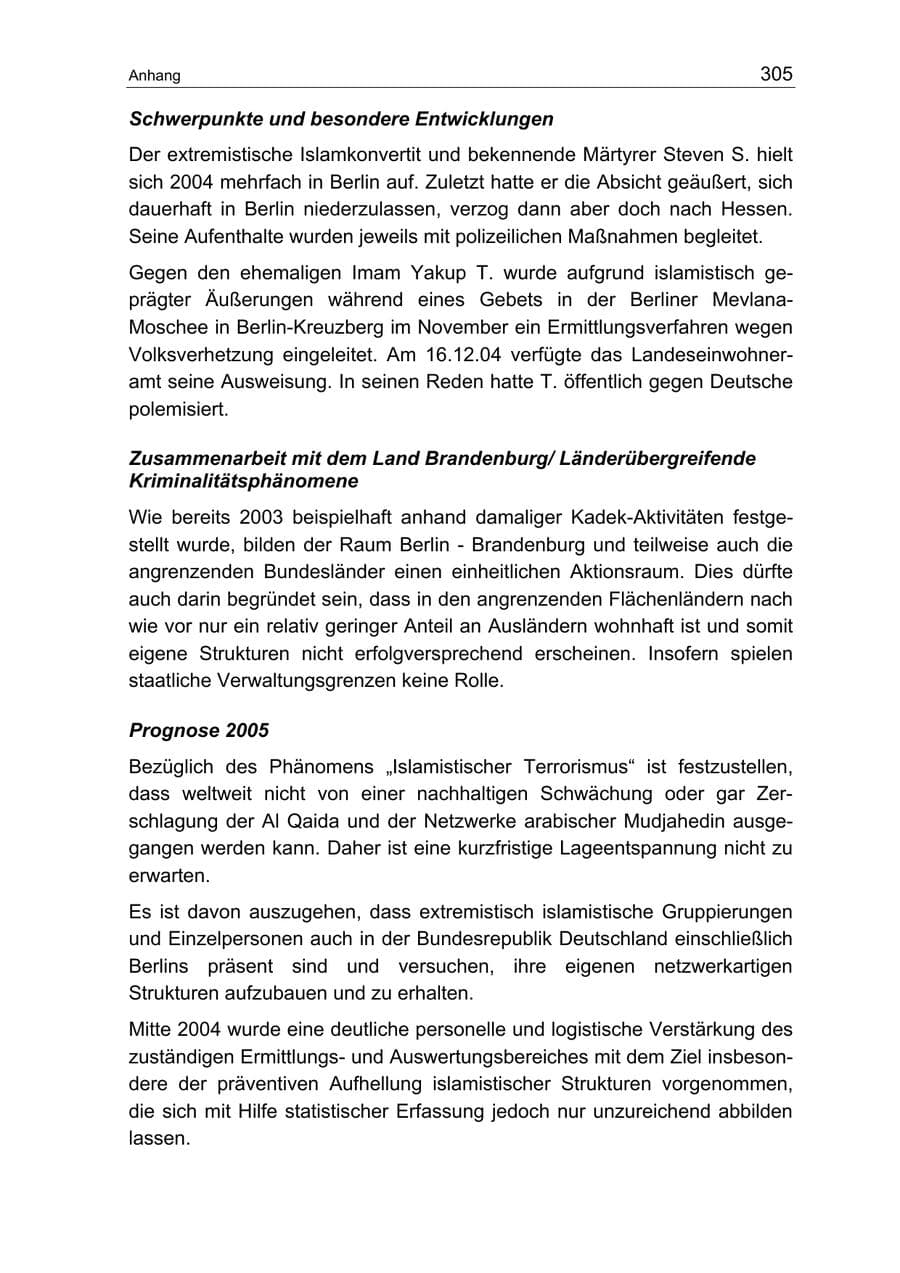 Seite 305 des Verfassungsschutzbericht 2004 Berlin