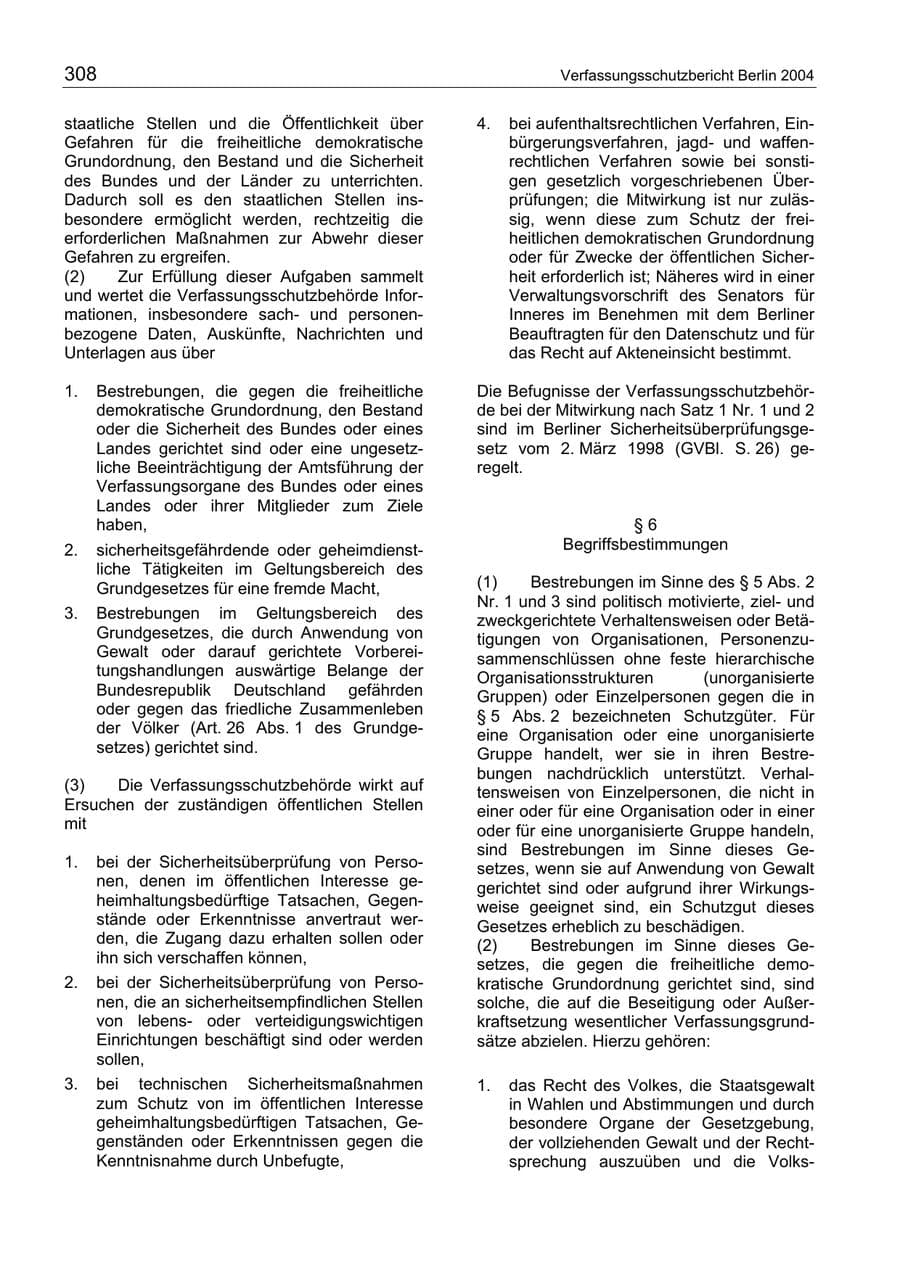 Seite 308 des Verfassungsschutzbericht 2004 Berlin