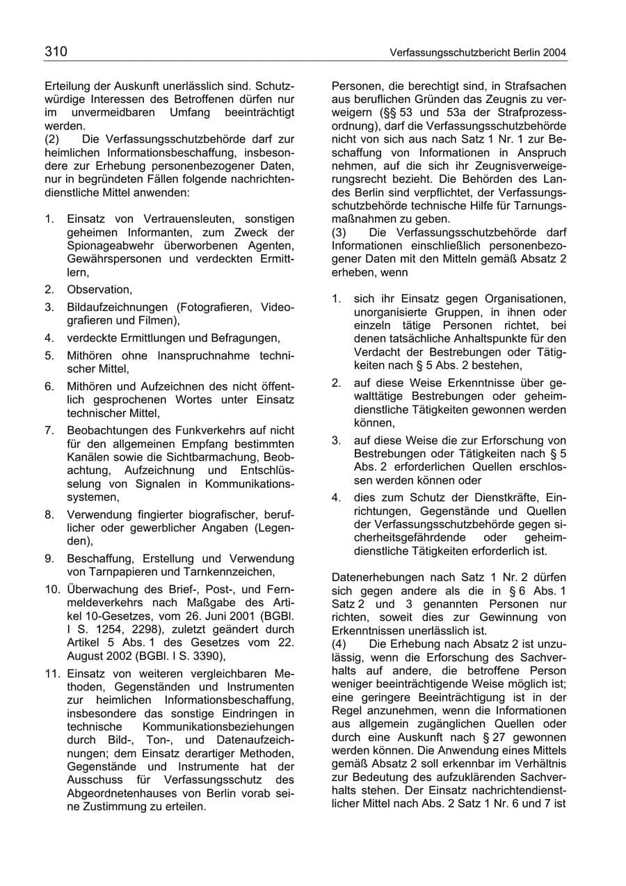 Seite 310 des Verfassungsschutzbericht 2004 Berlin