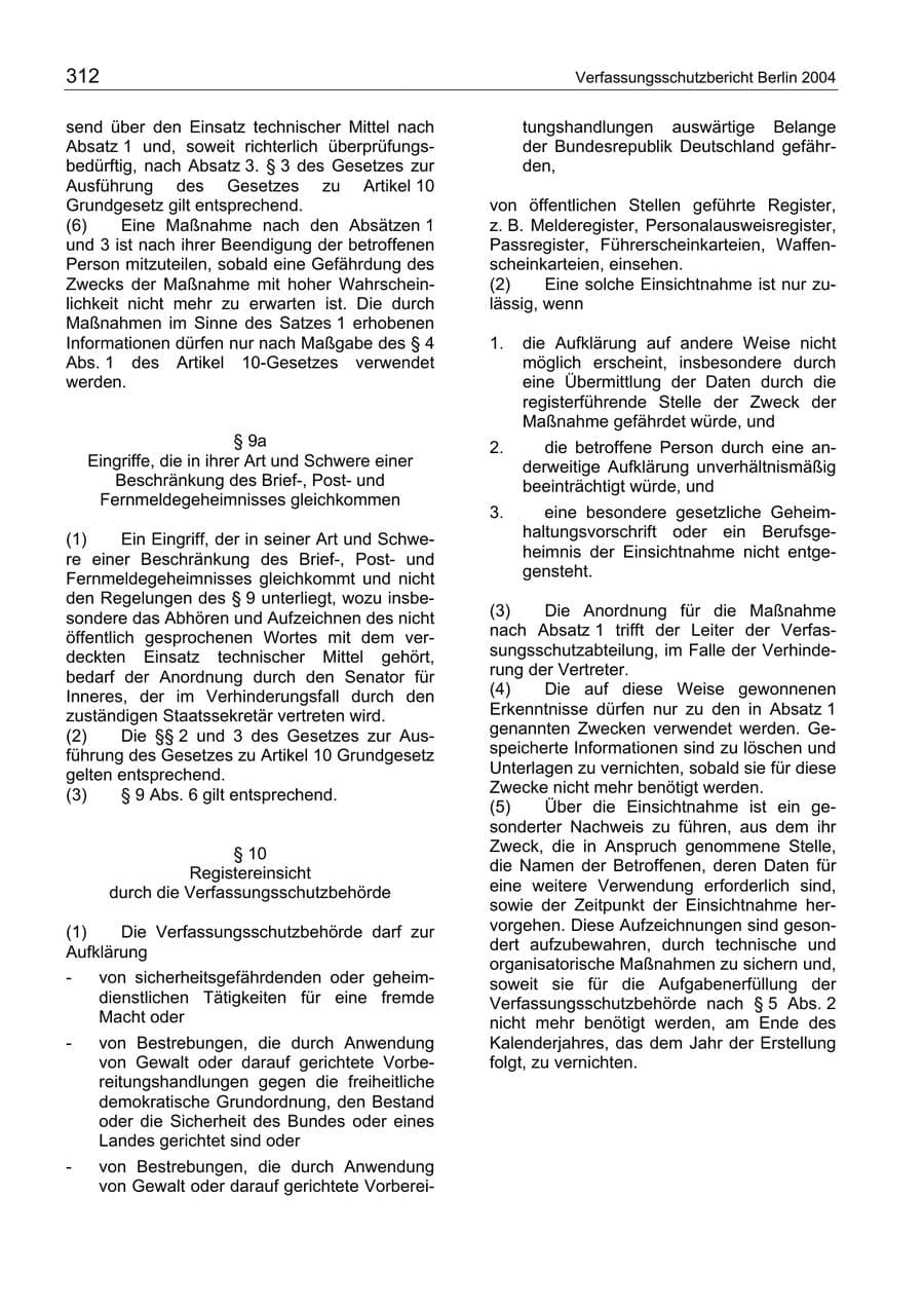 Seite 312 des Verfassungsschutzbericht 2004 Berlin