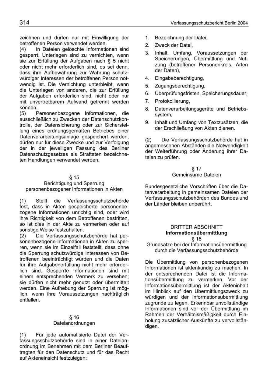 Seite 314 des Verfassungsschutzbericht 2004 Berlin