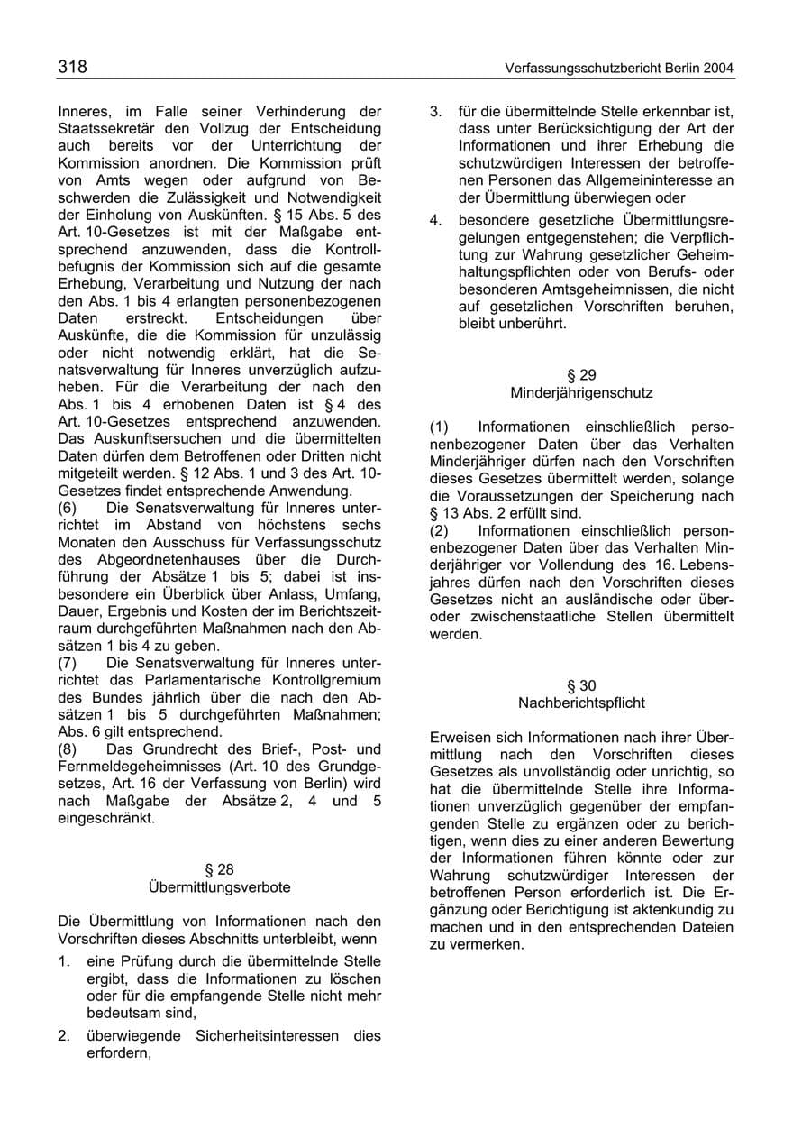 Seite 318 des Verfassungsschutzbericht 2004 Berlin
