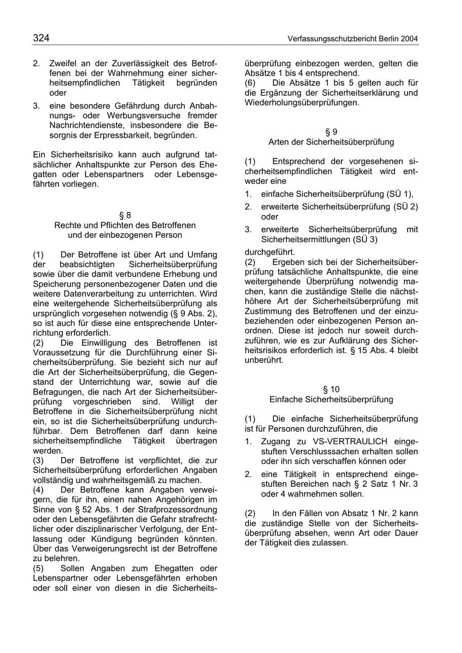 Seite 324 des Verfassungsschutzbericht 2004 Berlin