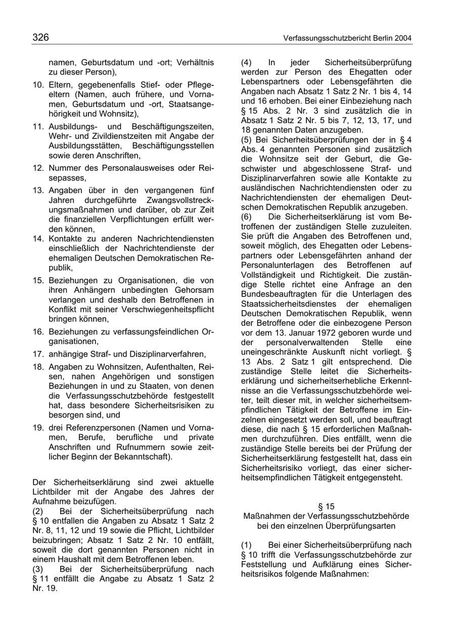 Seite 326 des Verfassungsschutzbericht 2004 Berlin