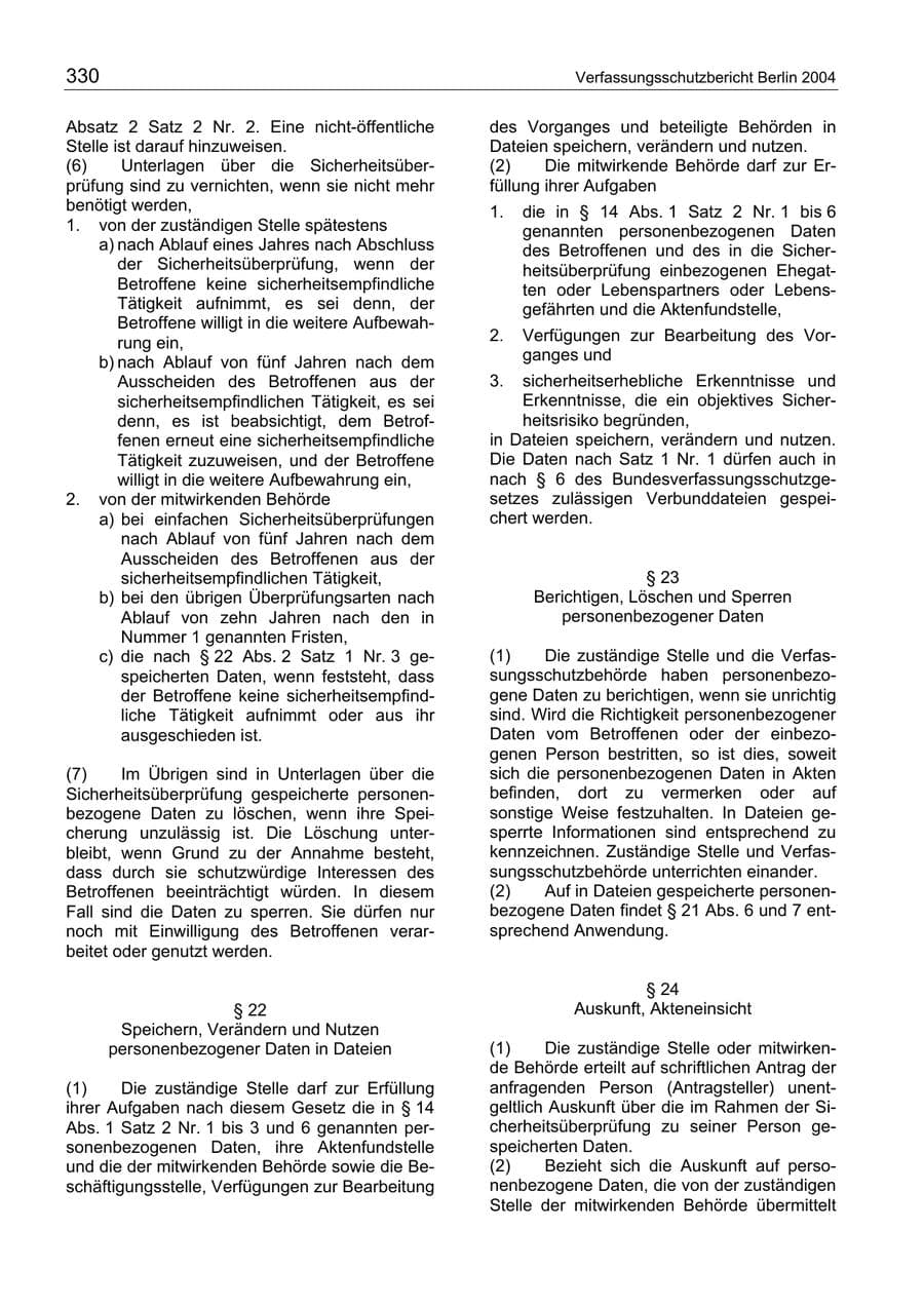 Seite 330 des Verfassungsschutzbericht 2004 Berlin