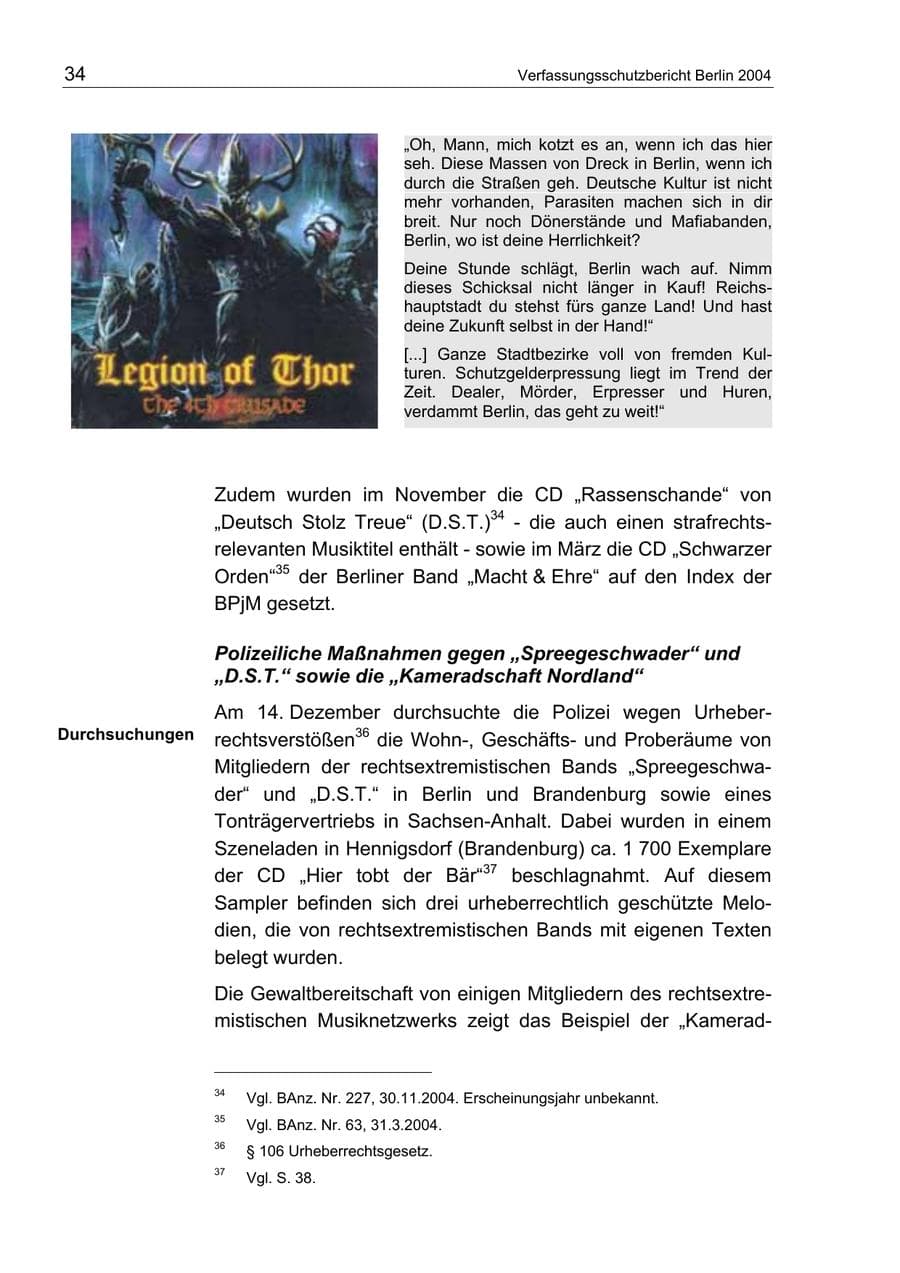 Seite 34 des Verfassungsschutzbericht 2004 Berlin