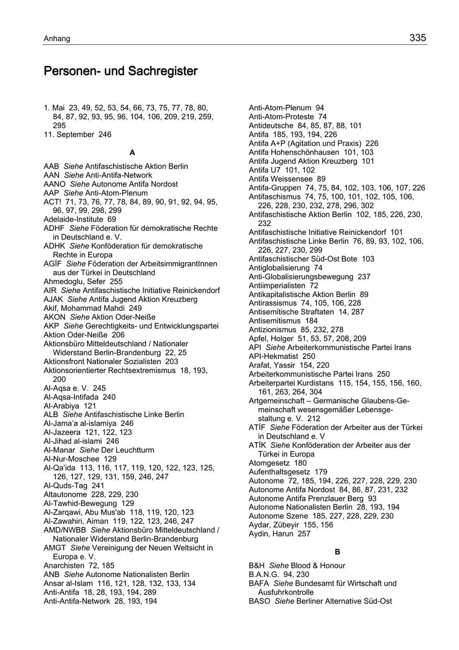 Seite 335 des Verfassungsschutzbericht 2004 Berlin