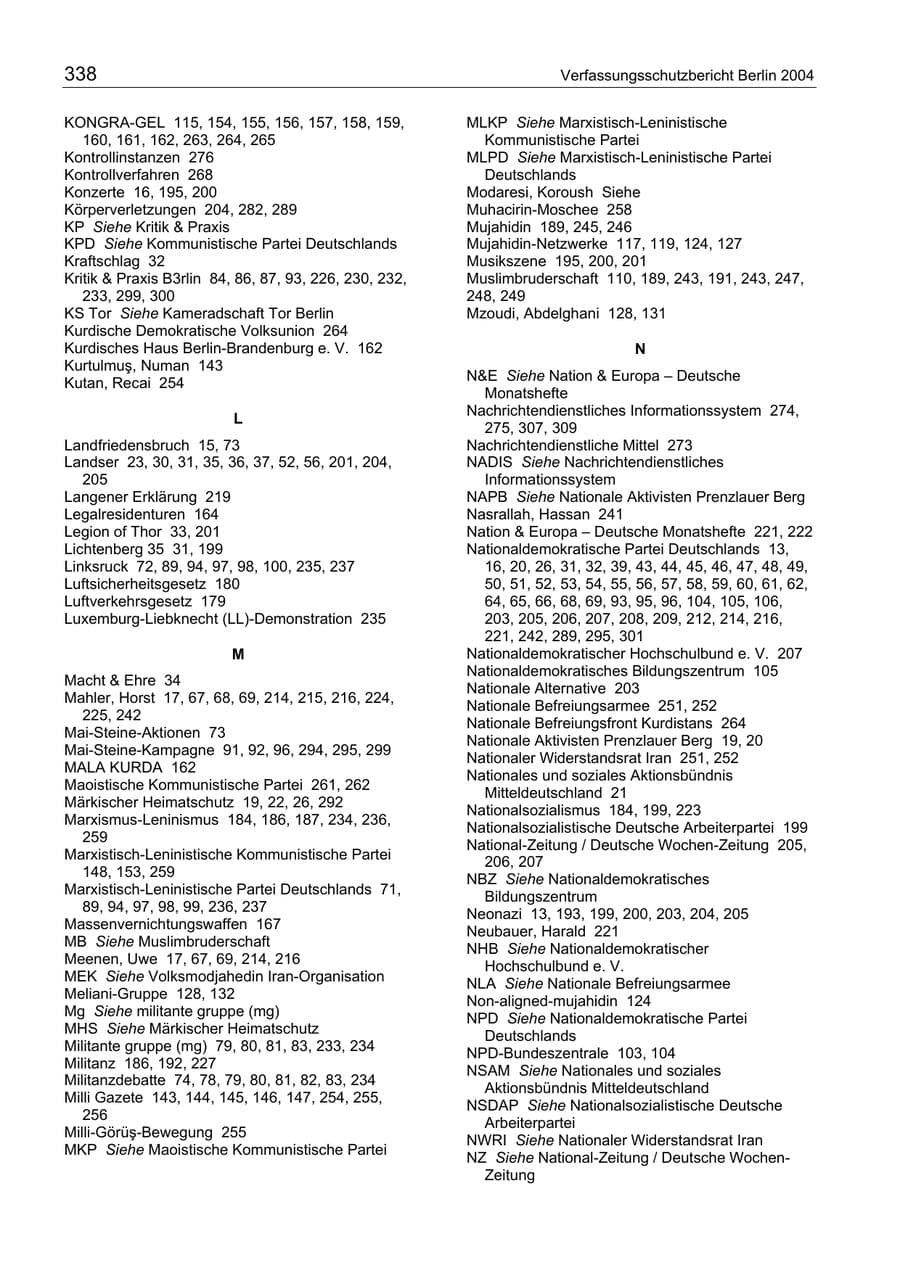 Seite 338 des Verfassungsschutzbericht 2004 Berlin