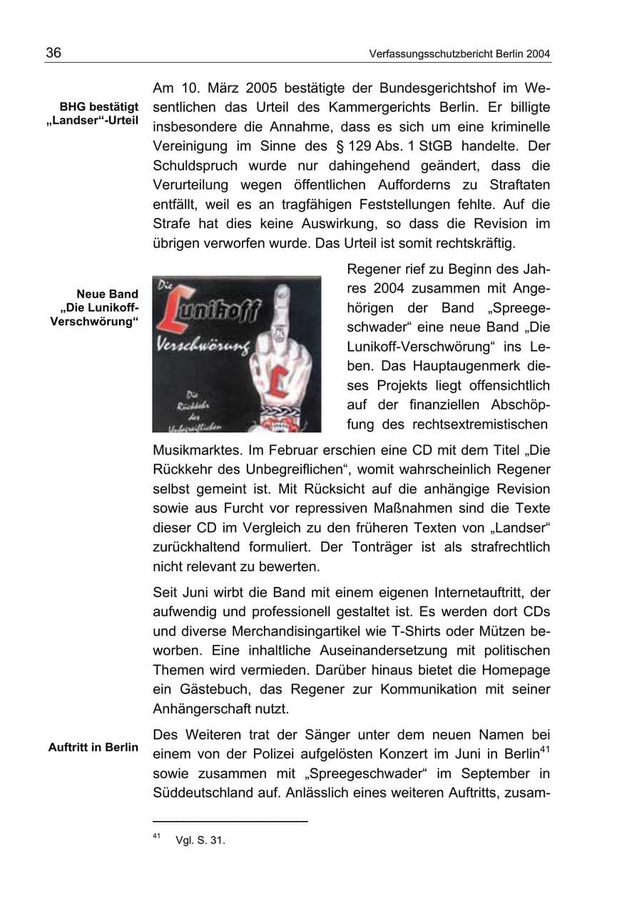 Seite 36 des Verfassungsschutzbericht 2004 Berlin