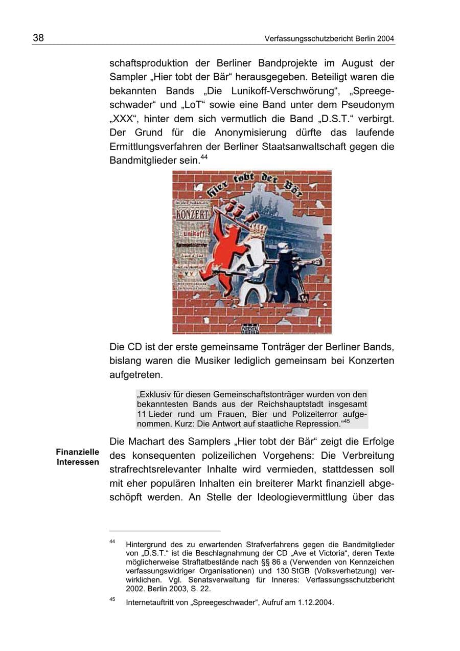 Seite 38 des Verfassungsschutzbericht 2004 Berlin