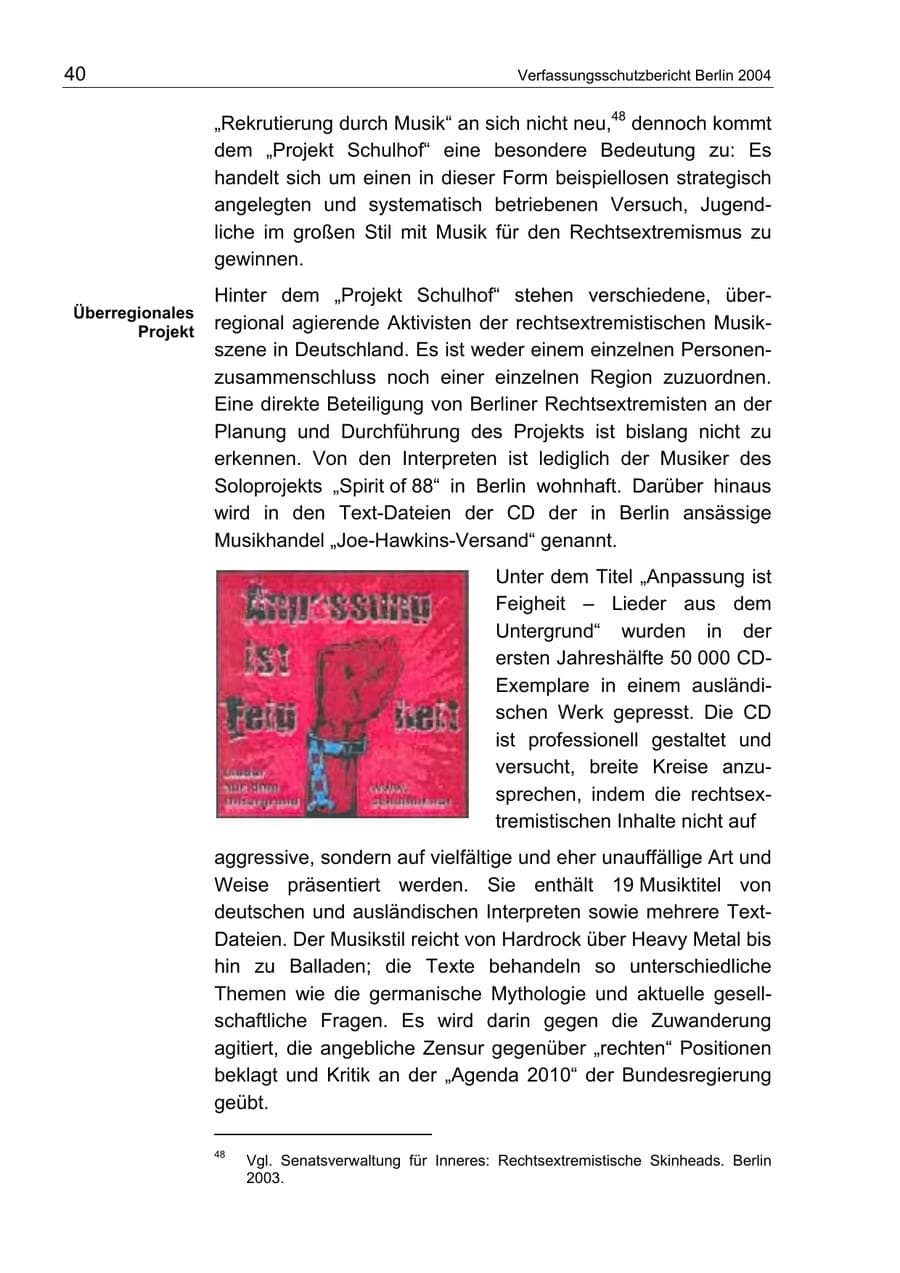 Seite 40 des Verfassungsschutzbericht 2004 Berlin