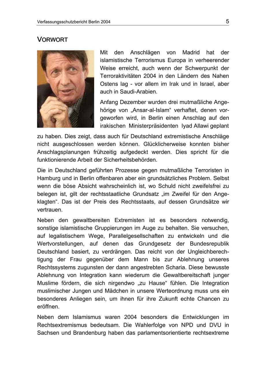 Seite 5 des Verfassungsschutzbericht 2004 Berlin