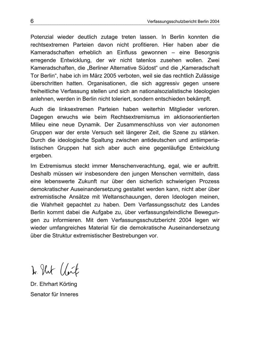 Seite 6 des Verfassungsschutzbericht 2004 Berlin